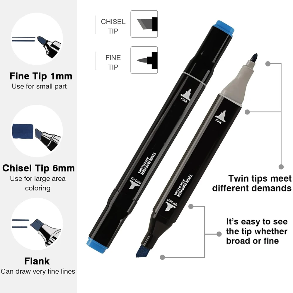 Imagem -03 - Conjunto de Marcadores de Arte Premium 120 Cores Ponta Dupla Álcool Desenho Animado Esboço para Artista Designer Marcador Duplo Canetas de Ponta Fina Larga