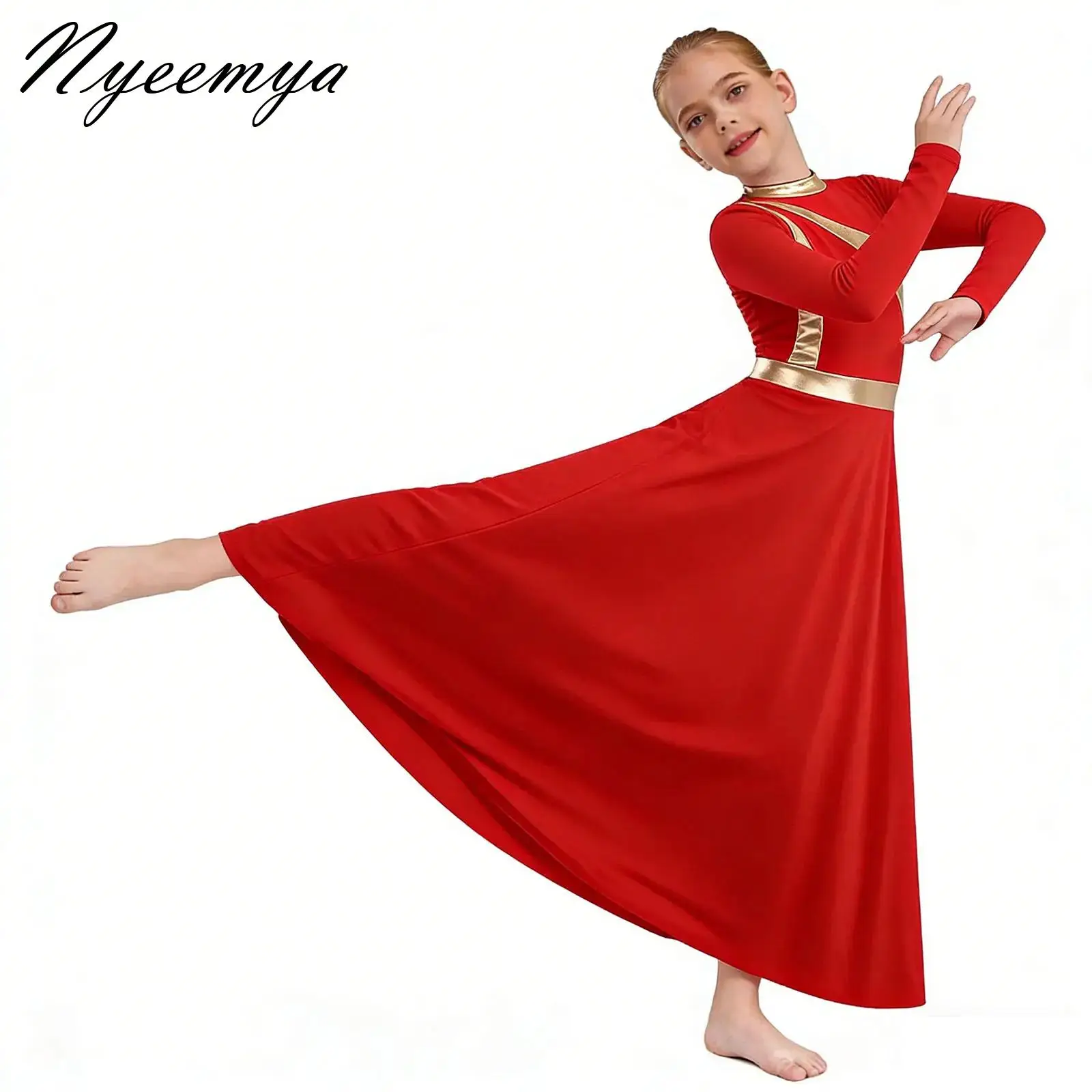 

Teens Long Sleeve Modern Lyrical Dance Dress Ballroom Dancing Church Choir Liturgical Praise Worship Stage Performance Dancewear