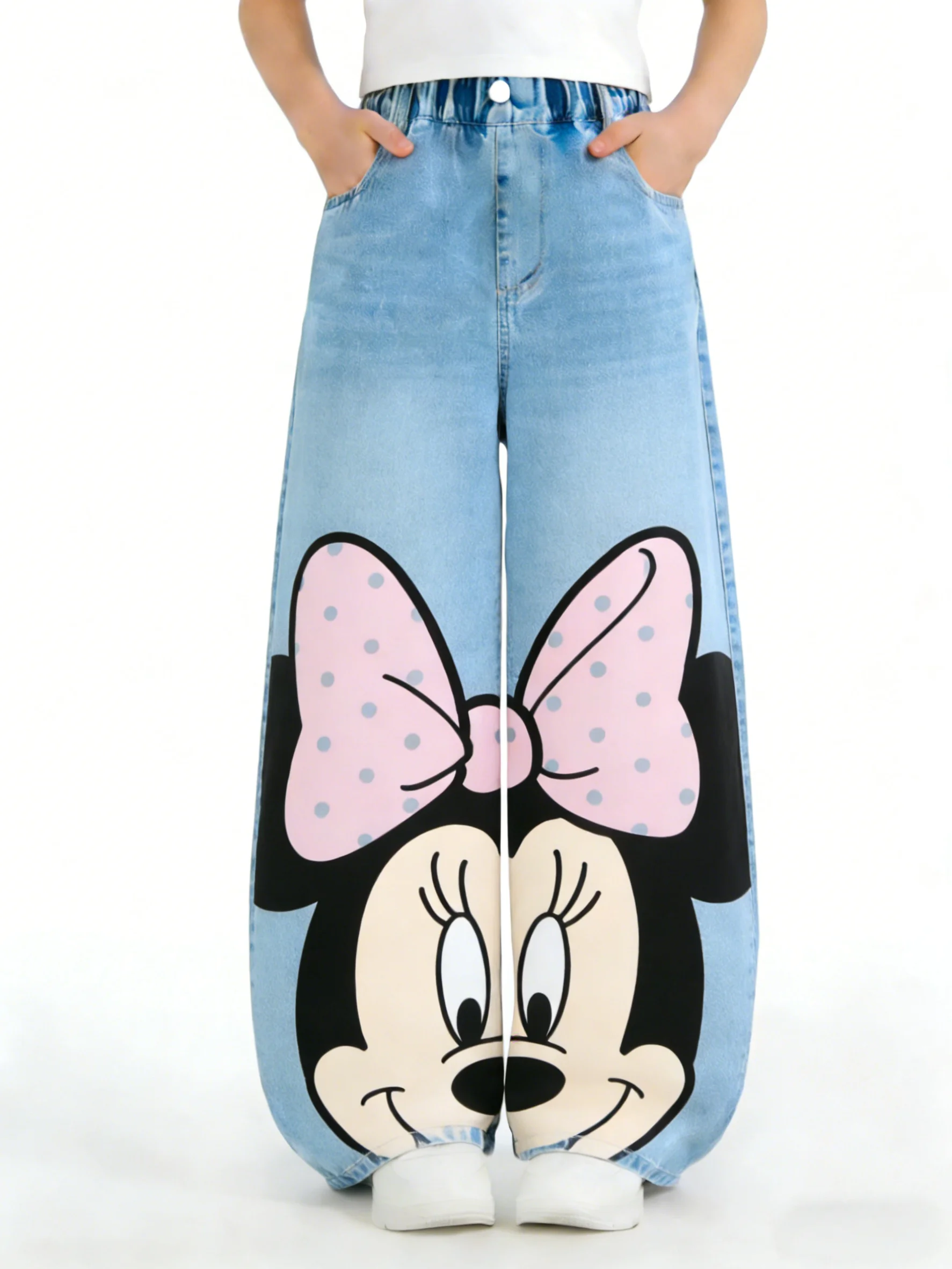 

Disney Girls' Cowboy Jeans Mickey and Minnie Print Stretch Slim Fit Kids' Casual Pants