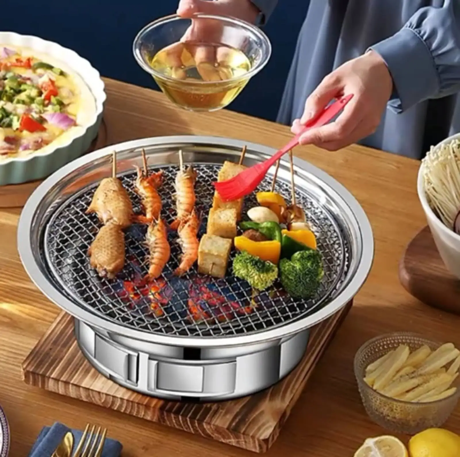 Korean Charcoal Barbecue Grill Household Smokeless Stove Non-stick for Home Outdoor Garden Barbecue Stove Roasting Meat Tools