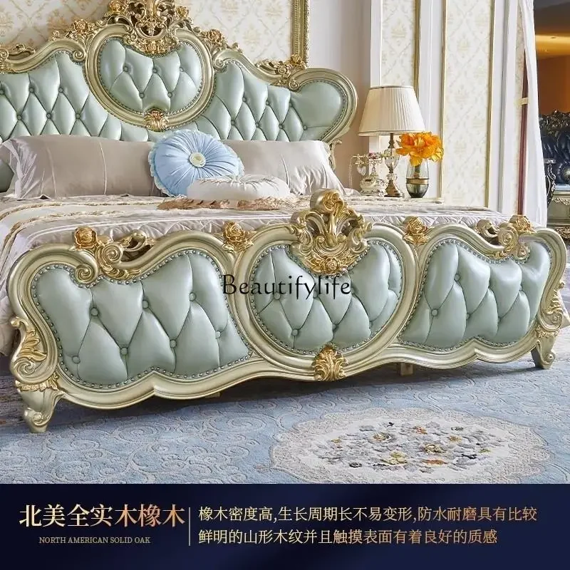 

yj9 Leather solid wood princess bed villa high-end luxury French bed