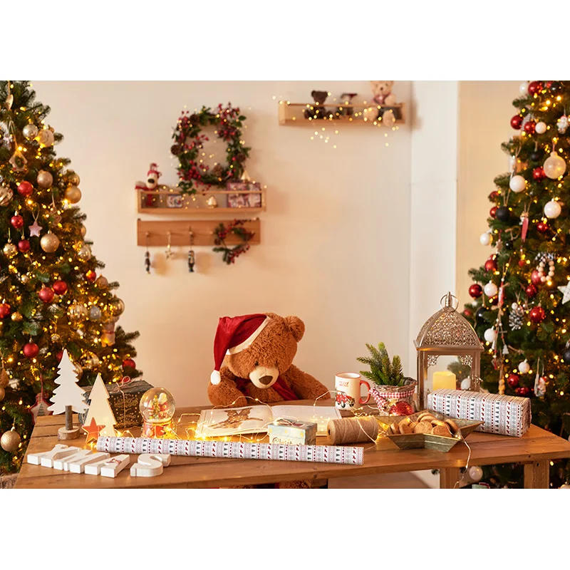 NITREE Weihnachtstag Kamin Fotografie Kulissen Prop Wohnzimmer Innensockel Schaufenster Tür Hintergrund DR-16