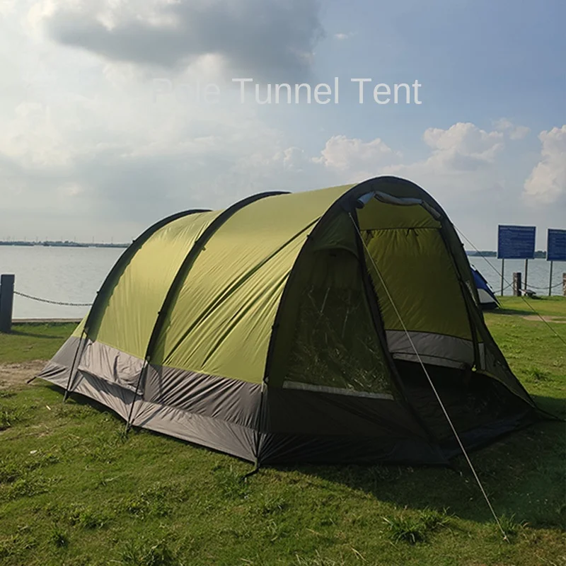 

Pole tunnel tent, outdoor multi person windproof and rainproof, lightweight one bedroom, one living room tent, hiking, camping