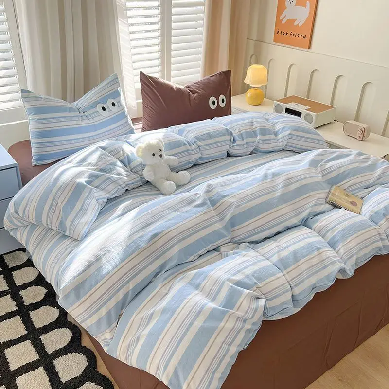 Dopamine Big Eyes Washed Cotton Bed Sheet and Quilt Set, Thickened, Ins Wind, Single Dormitory, Winter, 3-4