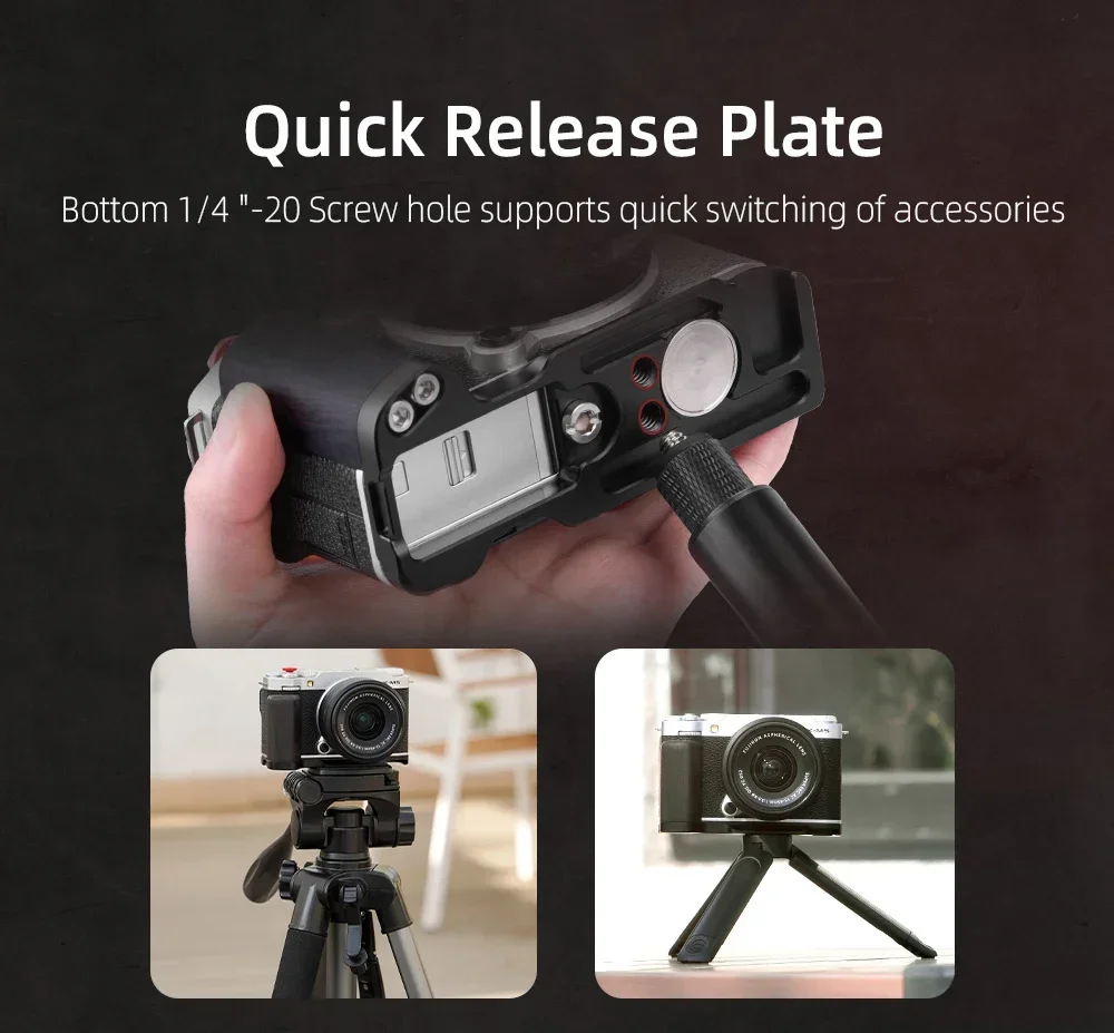 قبضة كاميرا Flymile/قوس L لكاميرا FUJIFILM X-M5 بدون مرآة معدنية + قبضة خشبية تدعم محول نظام Arca-Swiss القابل للتمديد