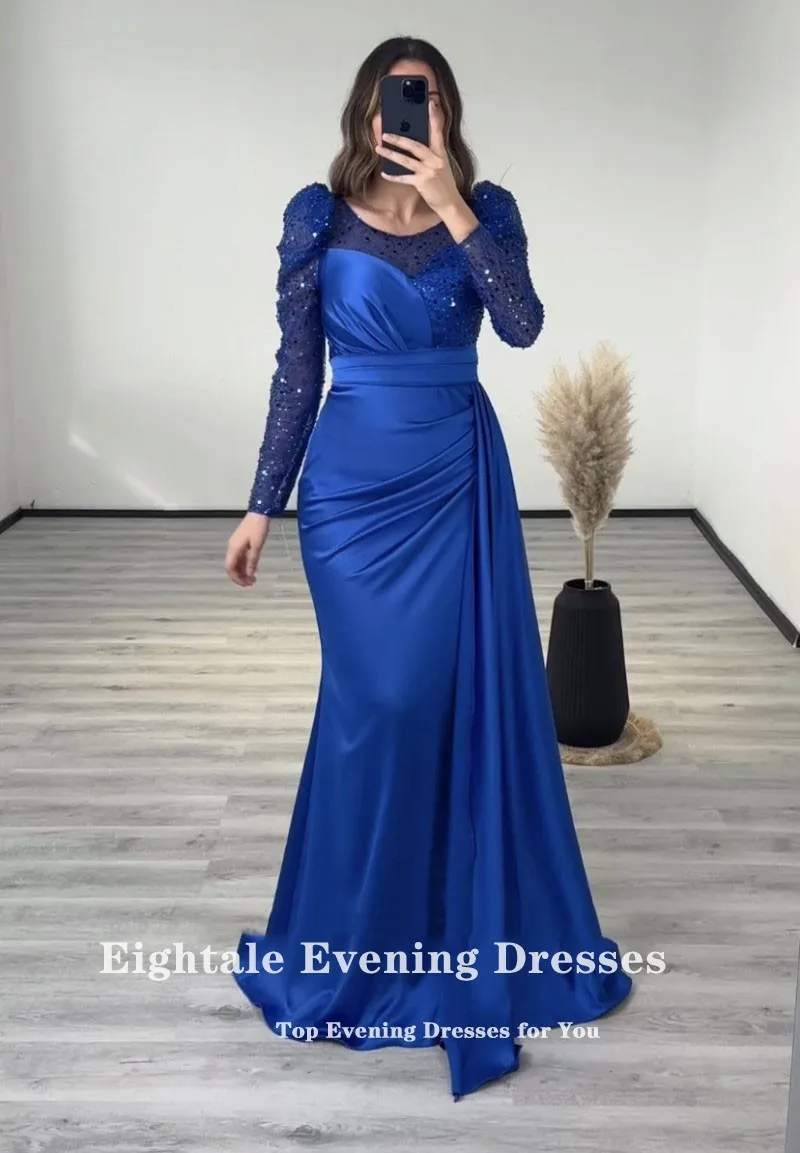 Eightale Elegant Evening Dress with Long Sleeves Sequined Mermaid Prom Party Gowns Wedding Formal Arabic Robes De Soirée