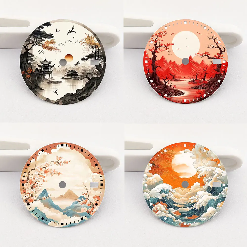 Watch Dial 28.5mm NH35 Dial Ink-Wash Painting Dial Color Printing Personalized Dial Suitable for NH35/36 Movement