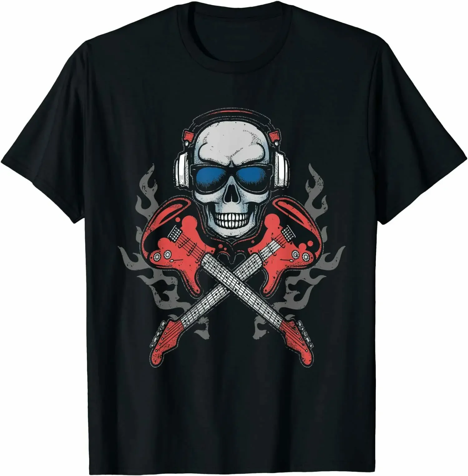 Skull Guitar Essential Premium Great Gift Idea T-Shirt S-3XL Men's 100% Cotton Casual T-shirts Loose Top Size S-3XL