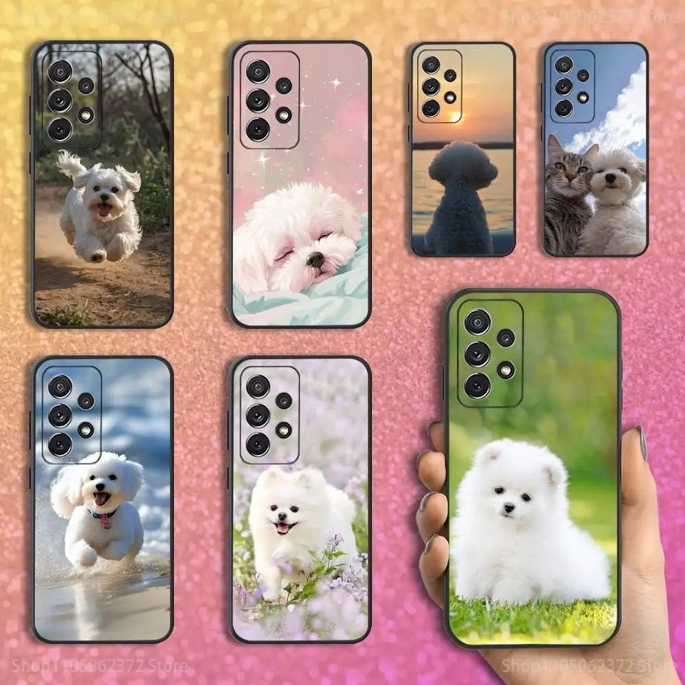 

Cute Maltese Dogs Phone Case For Samsung S25,S24,S23,S22,S21,S20,S10,Ultra,Plus,Lite,FE,Soft Silicone Black Cover