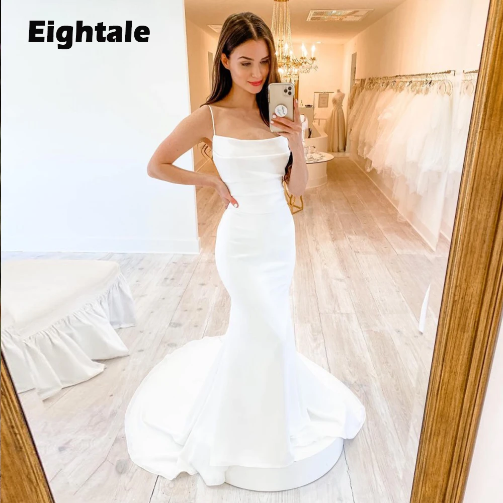 

Eightale Mermaid Wedding Dresses Mermaid Simple Spaghetti Strap Custom Made White Ivory Bridal Dress Vestido De Novie