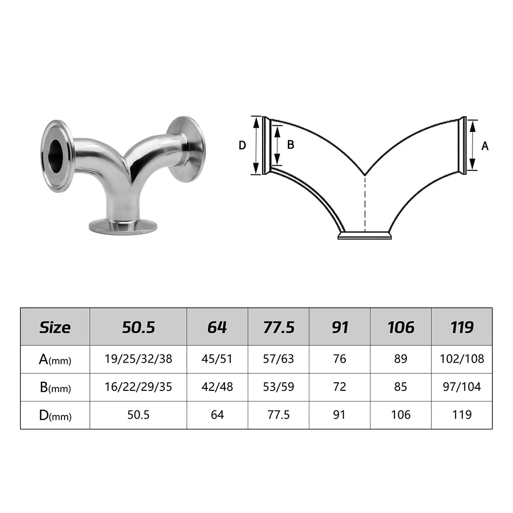 Guangluo Clamp Sanitary Y-type 3 Way Pipe Fitting - Ss304 Steel Food Grade For 3/4