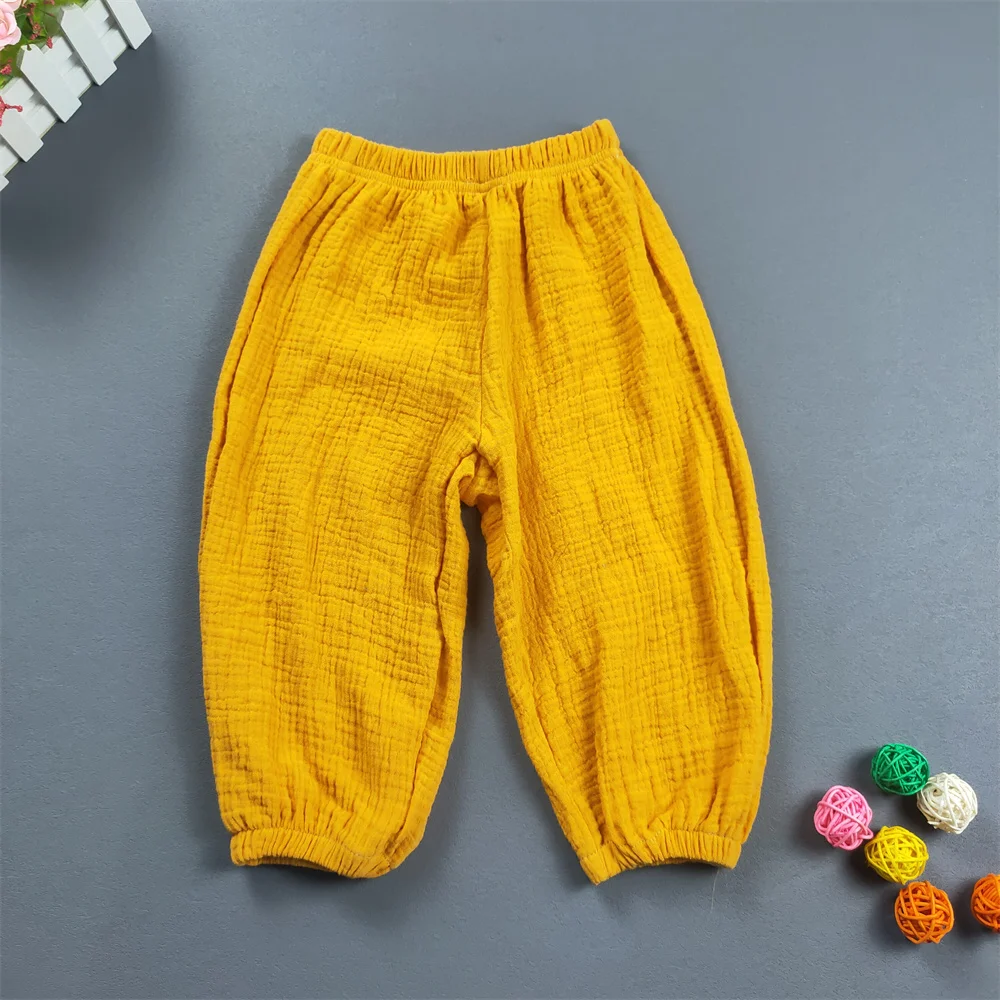 Kinder Kleidung Sommer Jungen Und Mädchen Baumwolle Gefaltete Lose Hosen Mädchen Casual Einfarbig Atmungsaktive Hose – Detail 4