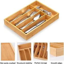 Bamboo Wood Cutlery Tray Drawer, Utensil Organizer, for Silverware and Cooking Utensils