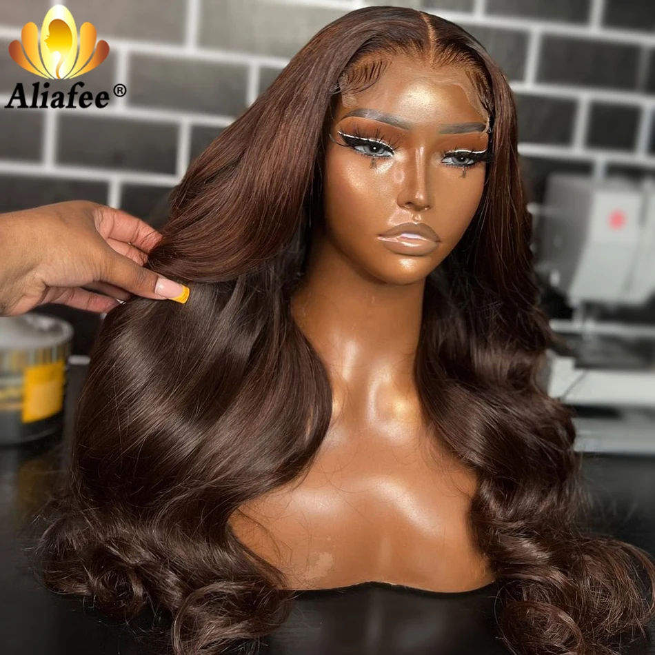 Dark Brown Clearance sale Best Quality Lace Wigs for Women Middle Part Chocolate Brown Colored Wig 100% Human Hair Body Wave Wig