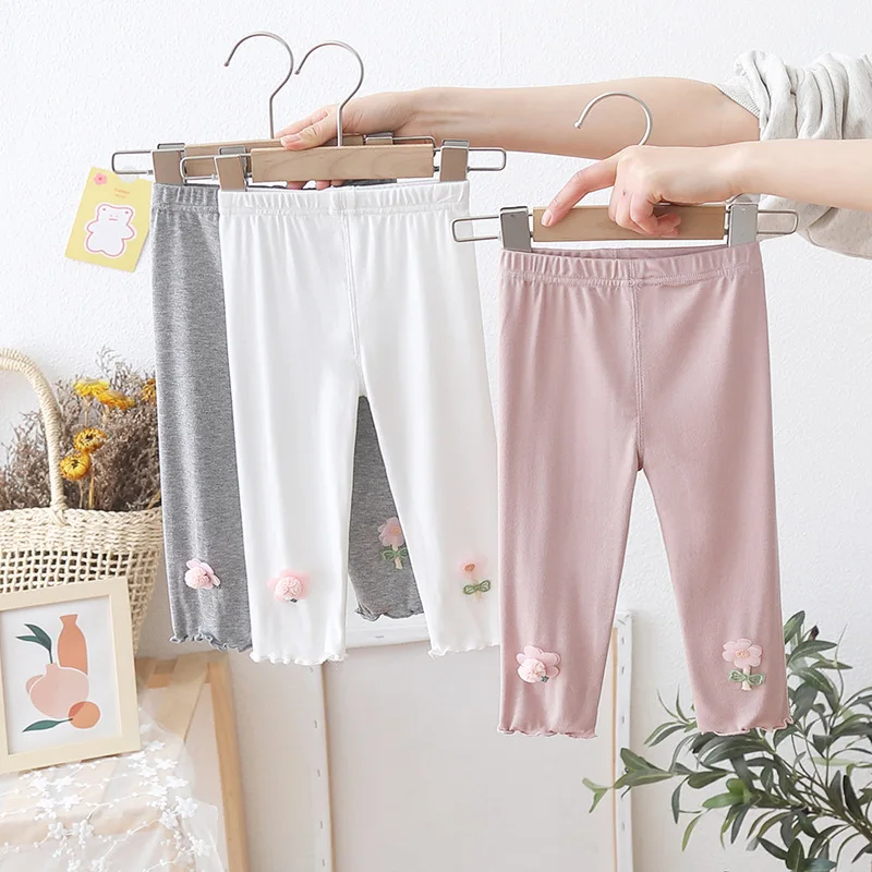 Girls Summer Thin Modal Cotton  Comfortable Nine-Piece Pants Breathable Stretchy Trousers for Babies Casual Faionable