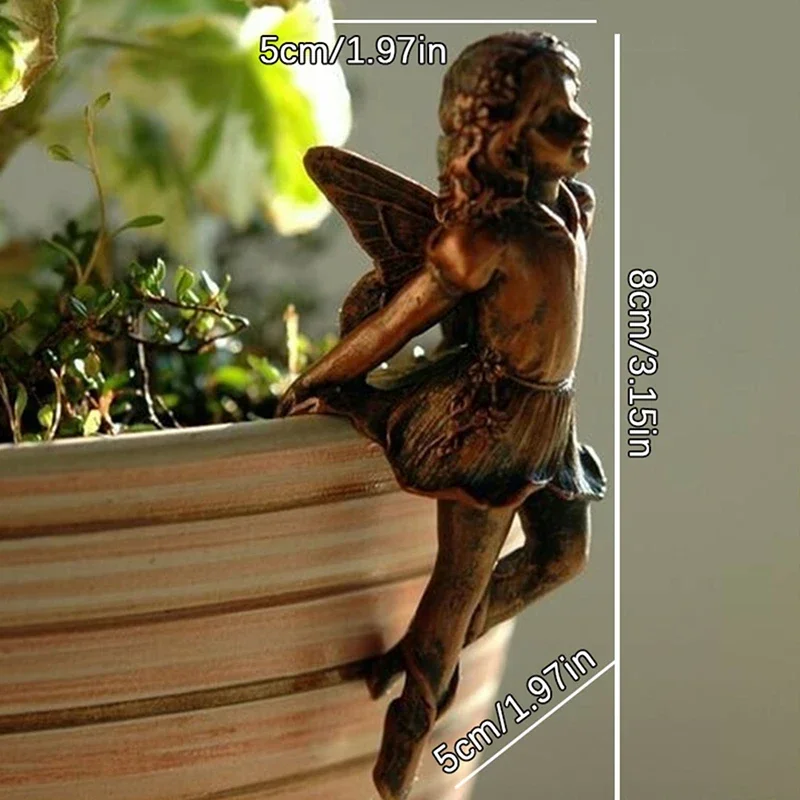 Mini Girl Hanging Cup Resin Decoration Fairy Combination Flower Basket Edge Decor for Garden Design Garden Pot Ornaments