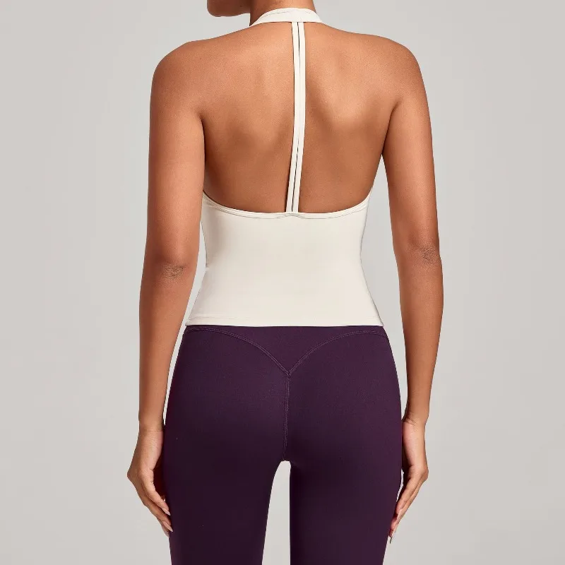 Seamless Gym Workout Halter Neck V-Neck Tight-Fitting Beautiful Back Yoga Vest Quick-Dry Fitness Top Outdoor Running Sports Vest