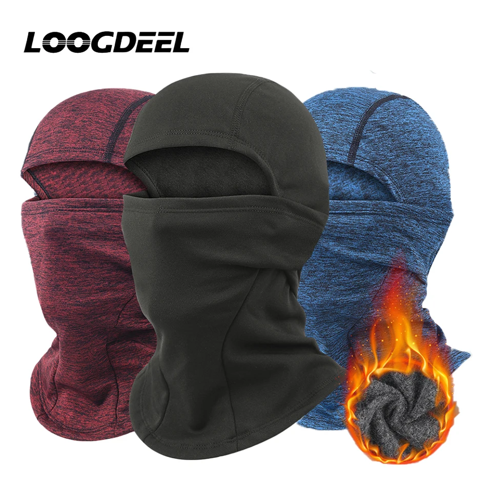 

LOOGDEEL Winter Motorcycle Mask Windproof Skiing Neck Cover Helmet Outdoor Cold Head Cover Cycling Fleece Elastic Full Face Mask