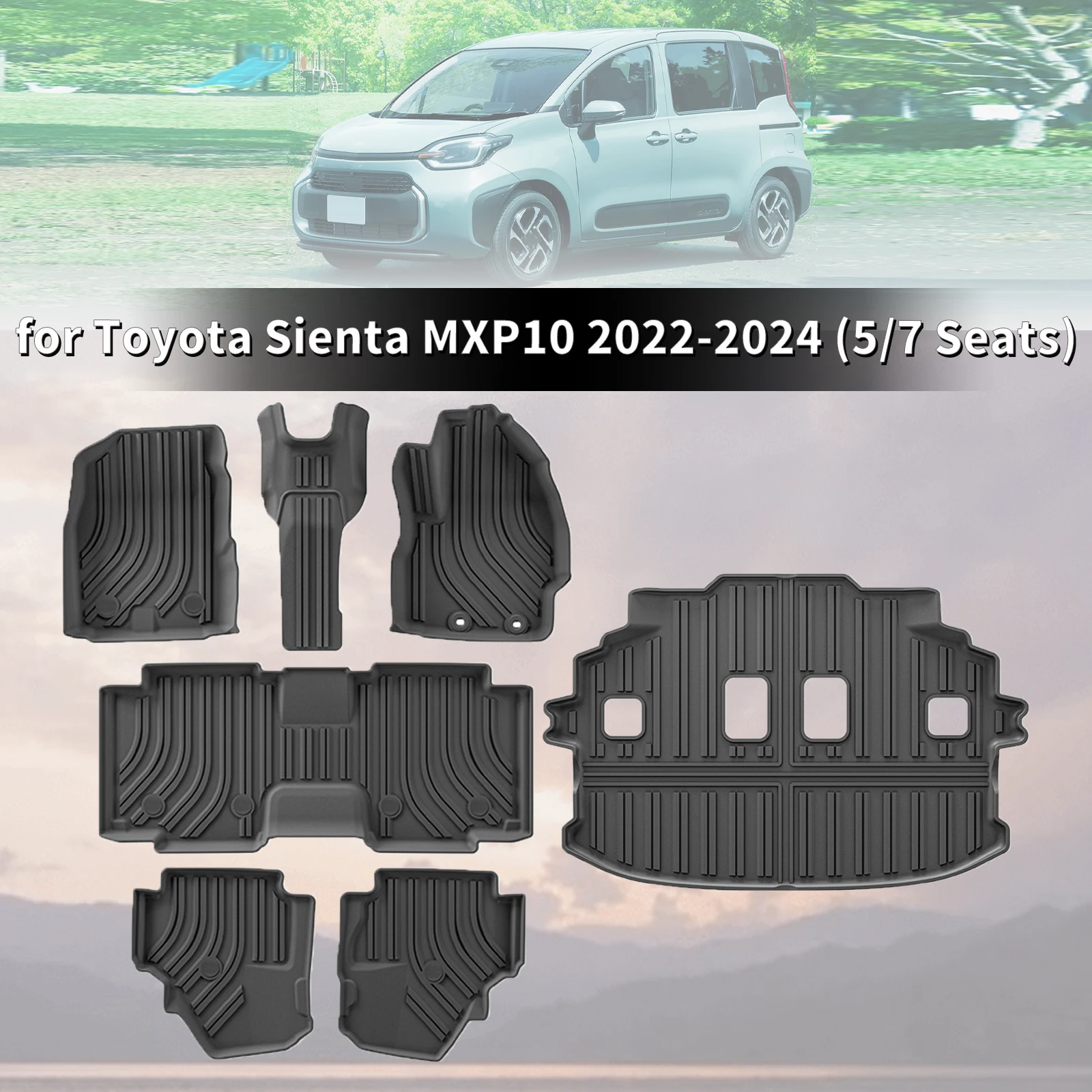 for Toyota Sienta MXPC10 2022-2024 RHD Only Fuel Gas Version 5/7Seats TPE Floor Mats Full Coverage Duty All Weather Accessories