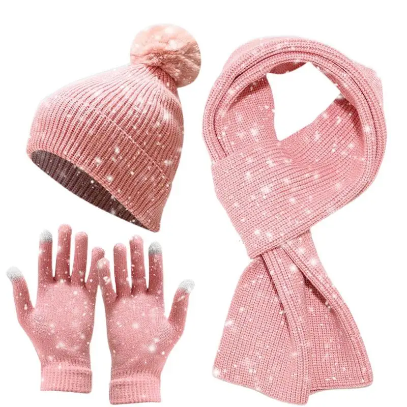 Women's Beanie Hat Scarf Warmer Knit Scarf Stocking Stuffers For Women Hat Scarf Gloves Headband Set For Outdoor Travel