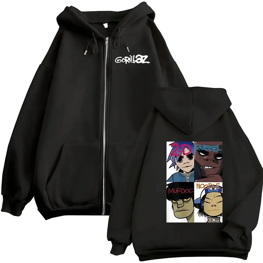 Sudadera con capucha y cremallera Rock Band Gorillaz The Mountain 2026 para hombre y mujer, de manga larga, estilo vintage, oversize, de forro polar, estilo streetwear