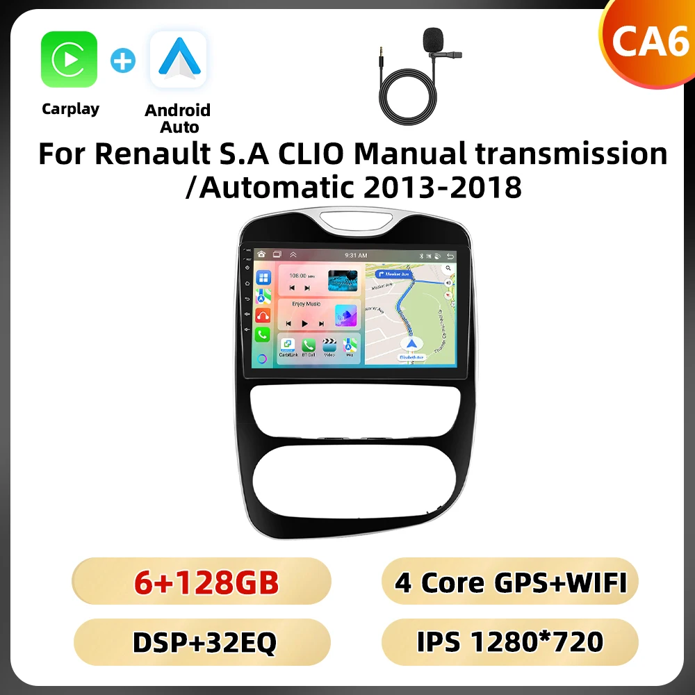 Podofo 10.1 ''2din Autoradio Voor Renault S.a Clio Handgeschakelde Versnellingsbak/Automatische 2013-2018 Carplay Android Auto Gps Wifi 4G Dsp