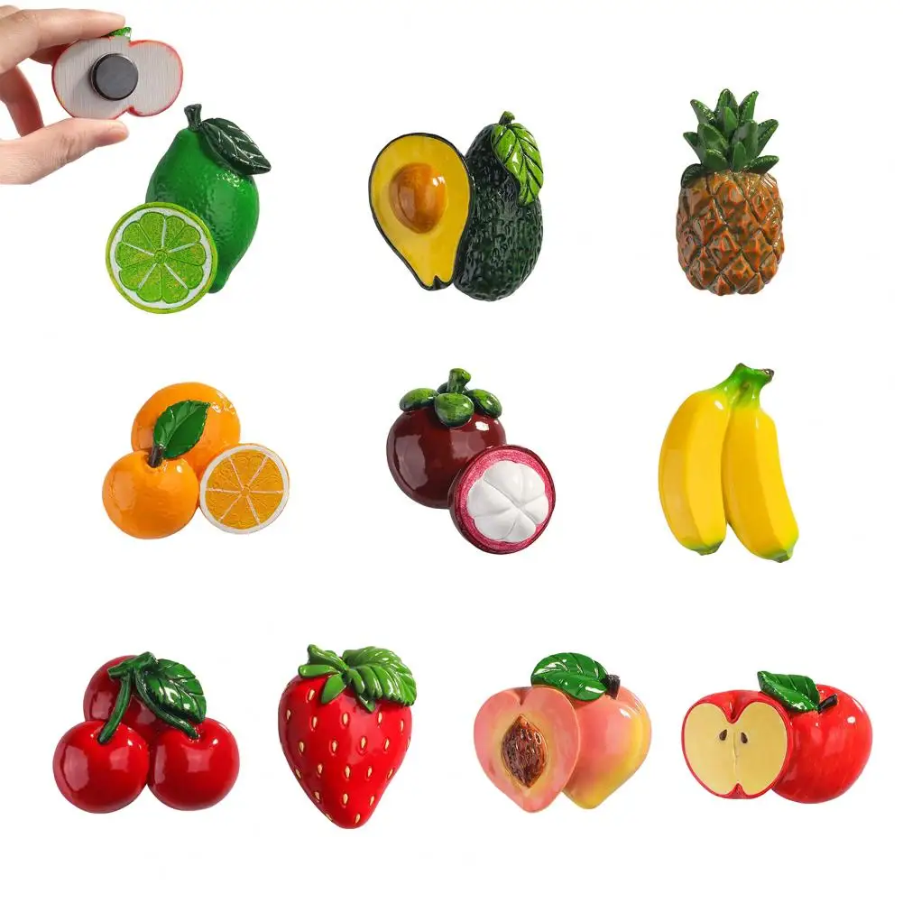 3D Simulated Fruit Refrigerator Magnet, Resin Fruit Shape Fridge Magnet, Fruit Theme Decoration for Kitchen Whiteboard Cabinet