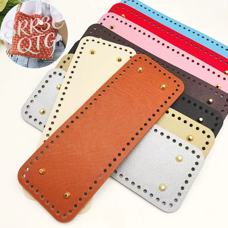 Hot Handmade Rectangular 28 * 10cm Bottom For Knitted Bag PU Leather Pad Handcraft Bag Base With Holes DIY Crochet Bag Bottom