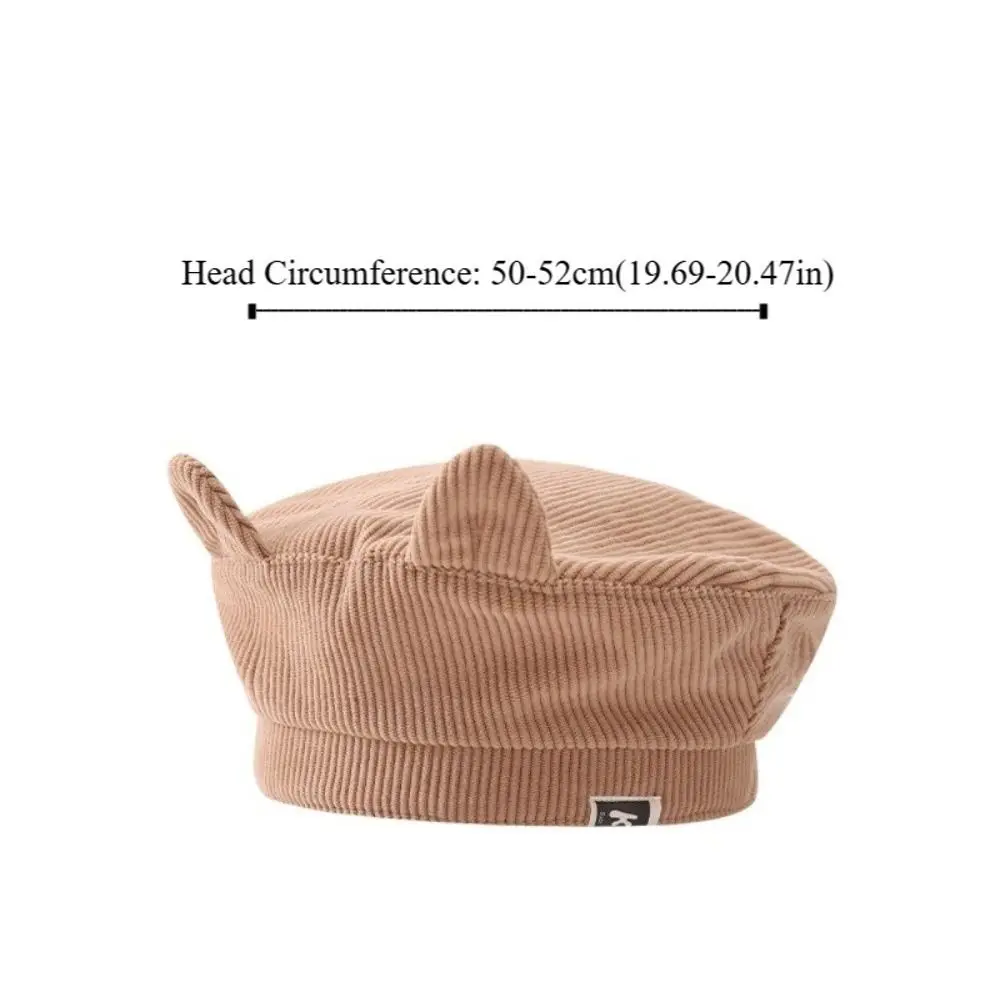 Topi Baret Kawaii Lucu Bahan Corduroy Korea Model Flat Top dengan Telinga Kucing untuk Anak Laki-laki dan Perempuan, Topi Lidah Bebek Manis untuk Musim Semi dan Gugur