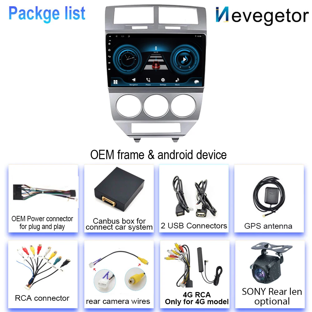 Car Radio For Dodge Caliber 2007 - 2010 GPS Navigation Multimedia Stereo Player Rear Camera 5G WIFI BT Android Auto No 2din DVD