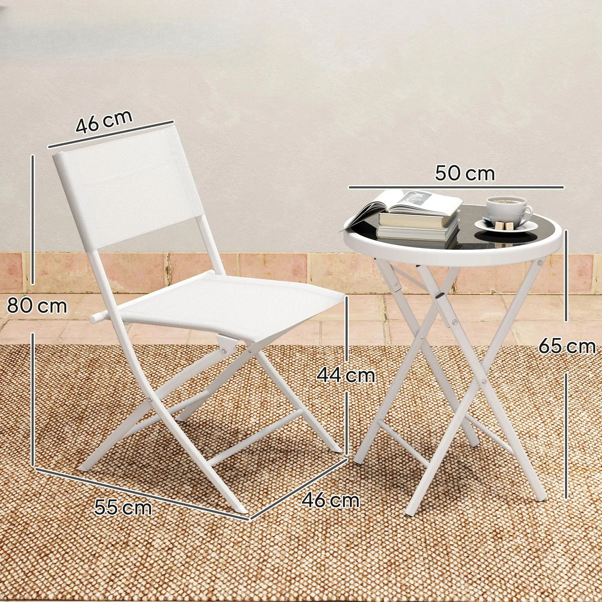 Pieces Outdoor Bistro Set, Glass Top Outdoor Table and 2 Folding Chairs, Garden Furniture Set with Protecting Feet