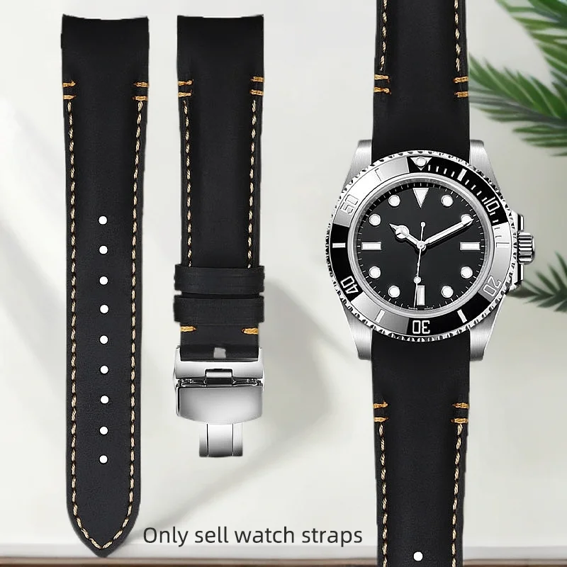 Curved end strap 20mm 22mm bracelet for Rolex leather strap Daytona black green water ghost yacht GMT butterfly buckle men bands