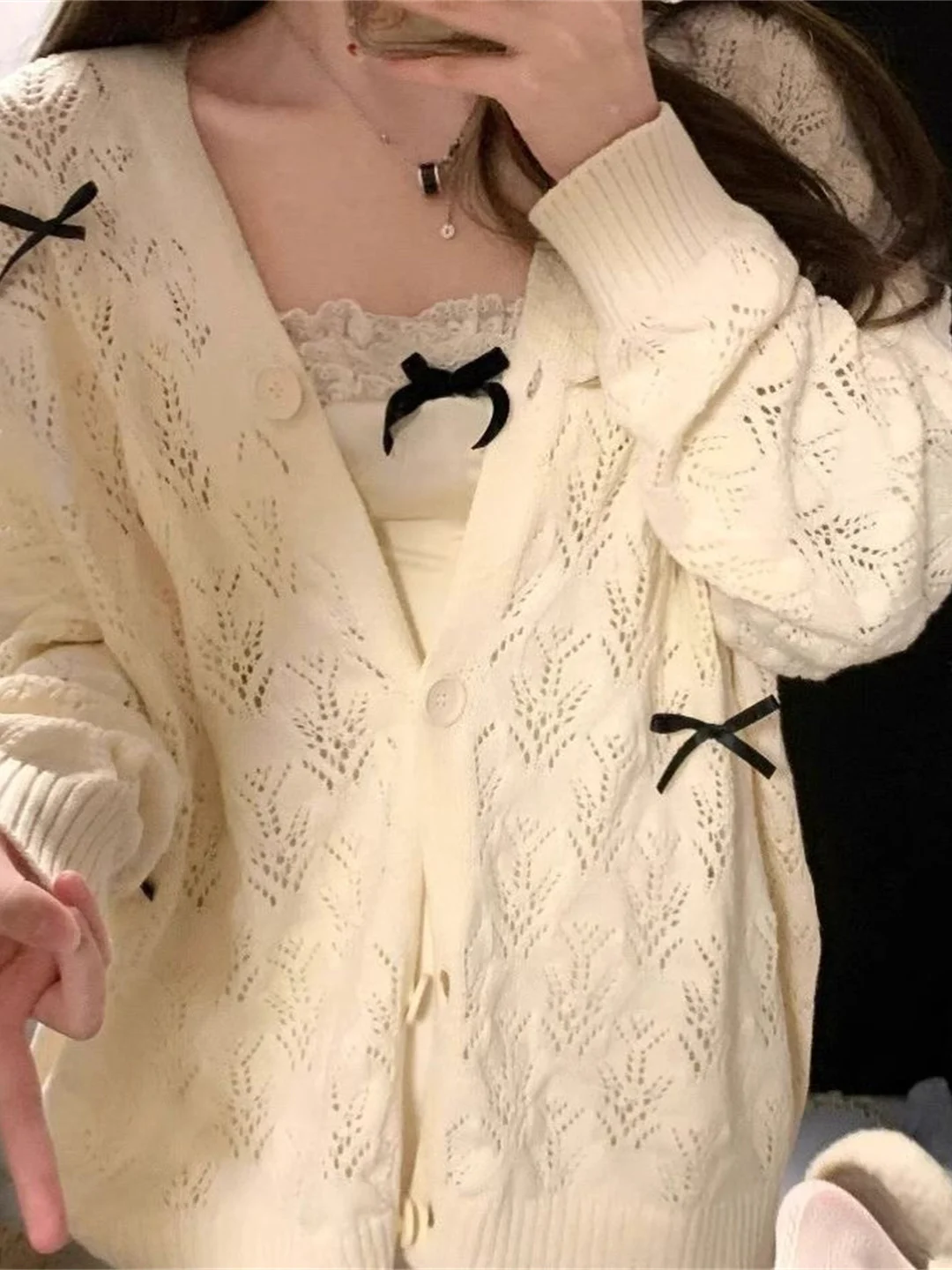 

Loose Long Sve Knitted Cardigan Women's Spring Summer Knot Sun Protection Coat Thin Top Korean Sle Commute Wind