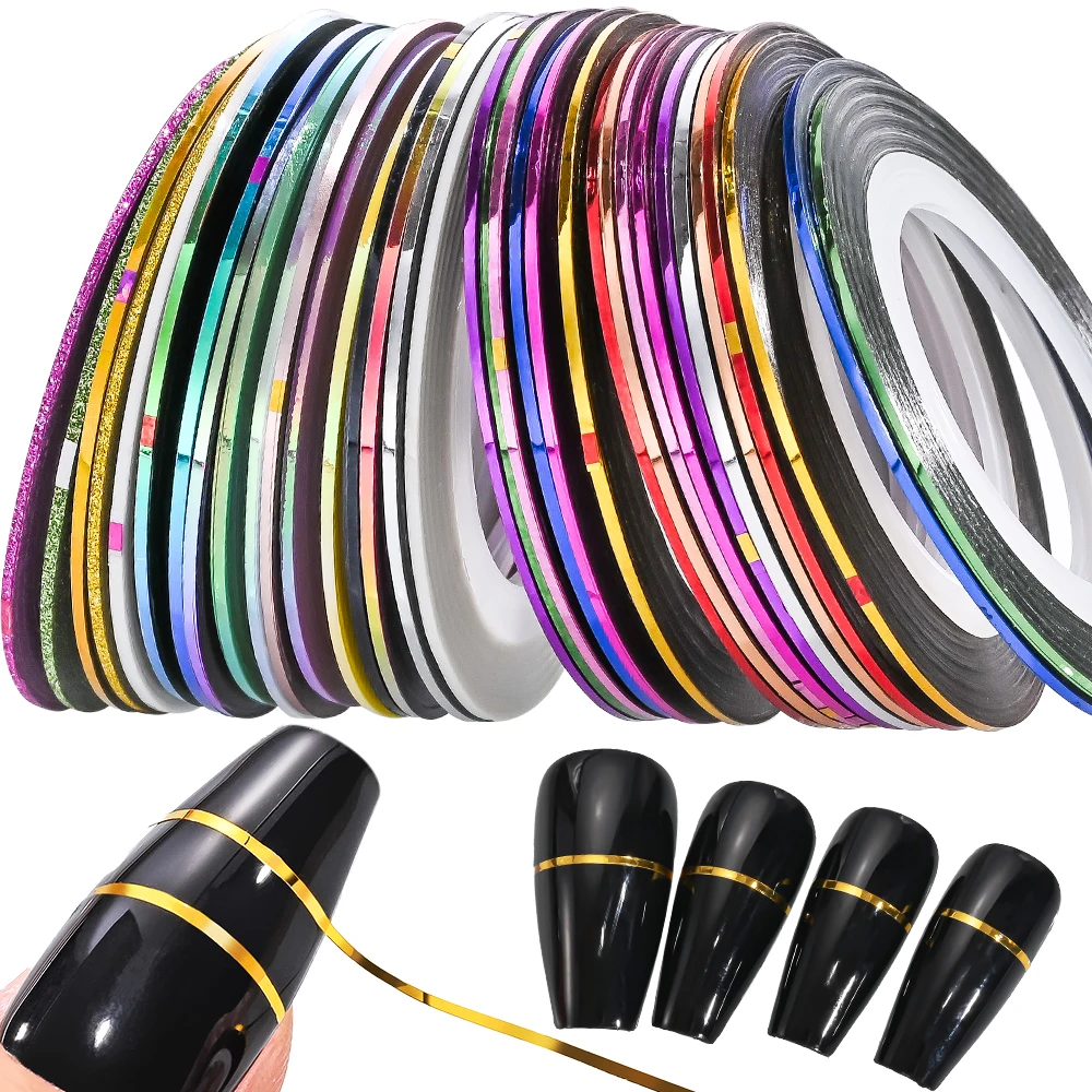 1/2/3mm Gemengde Kleurrijke Metallic Franse Nagel Striping Lijn 10 Rollen Laser Goud Zilver Nagel lijn Franse Smalle Klatergoud Lijn Slider