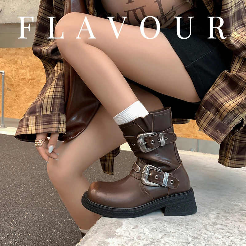 

2026 новые осенне-зимние женские ботильоны размером 22-24,5 см, кожаные ботинки из спилка с квадратным носком и пряжкой на платформе с боковой молнией
