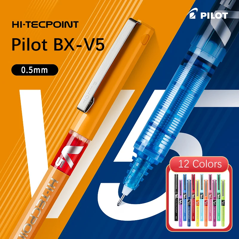 12 Colors Japan Pilot V5 Gel Pens BX-V5 Hi-Tecpoint 0.5mm Smooth Writing Quick Dry Ink School Stationery Student Supplies