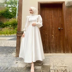 Fancy Muslim A Line Wedding Dress Saudi Arabia Organza Long Sleeve Prom Gown Sheath Formal Occasion Dresses customized