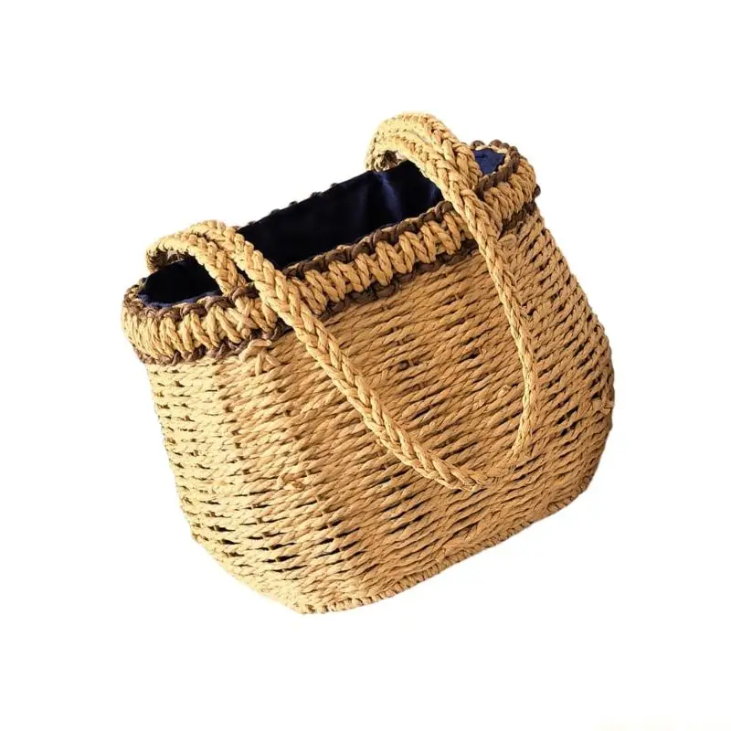 QX2E Artistic Woven Basket for Picnics Bohemia Storage with Handle