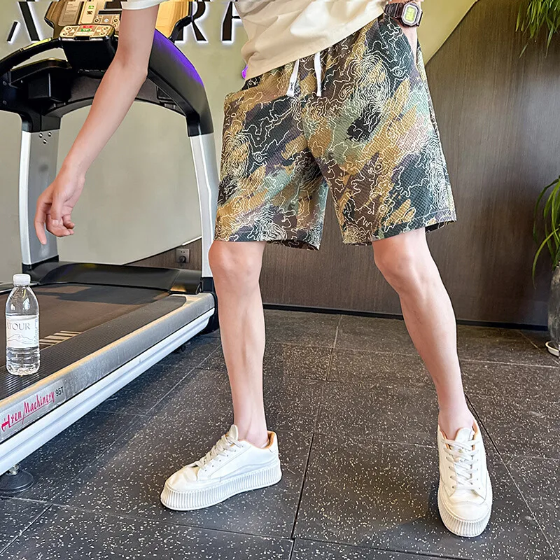 K20P45 Men's Summer New Style Casual Sports Shorts Five-Quarter Length Beach Pants Loose Fit Polyester Fiber Youthful Vitality