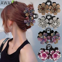 Vintage Big Flower Hair Jaw Clip Clamp Rhinestone Hair Claws For Women Shiny Crystal Strong Shark Hairpin Hair Accessories New