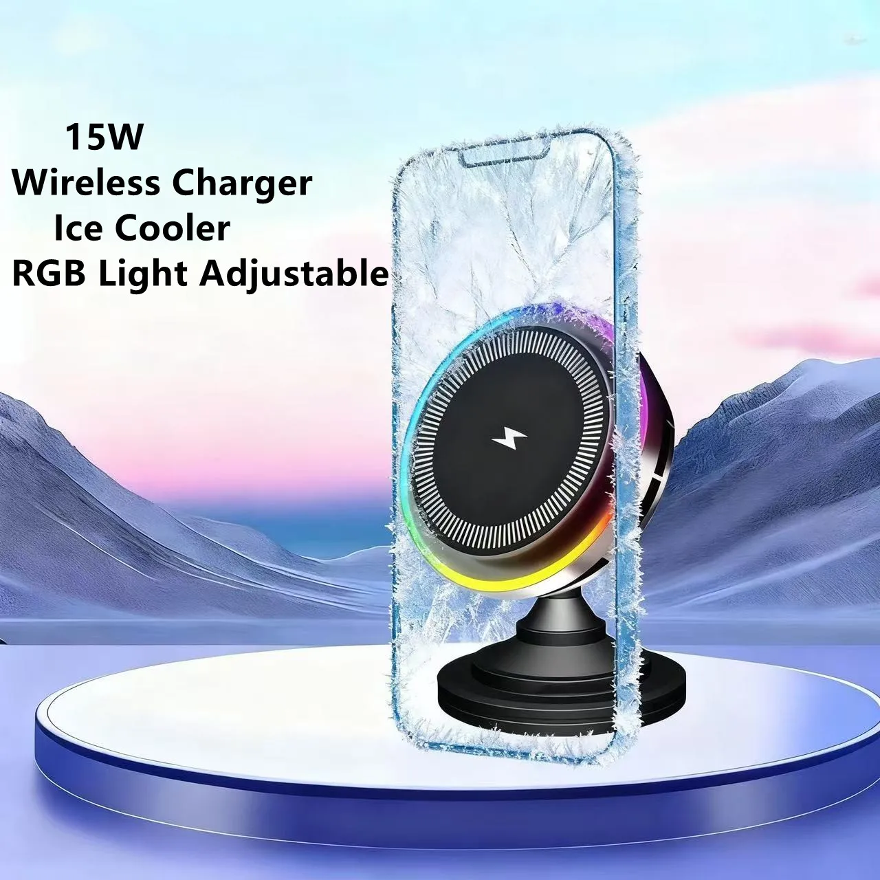 急速冷却ワイヤレス充電15w磁気式ダッシュボードスマホホルダー-車載クレードル充電器-クーラーサポート付き-iphone-samsung対応