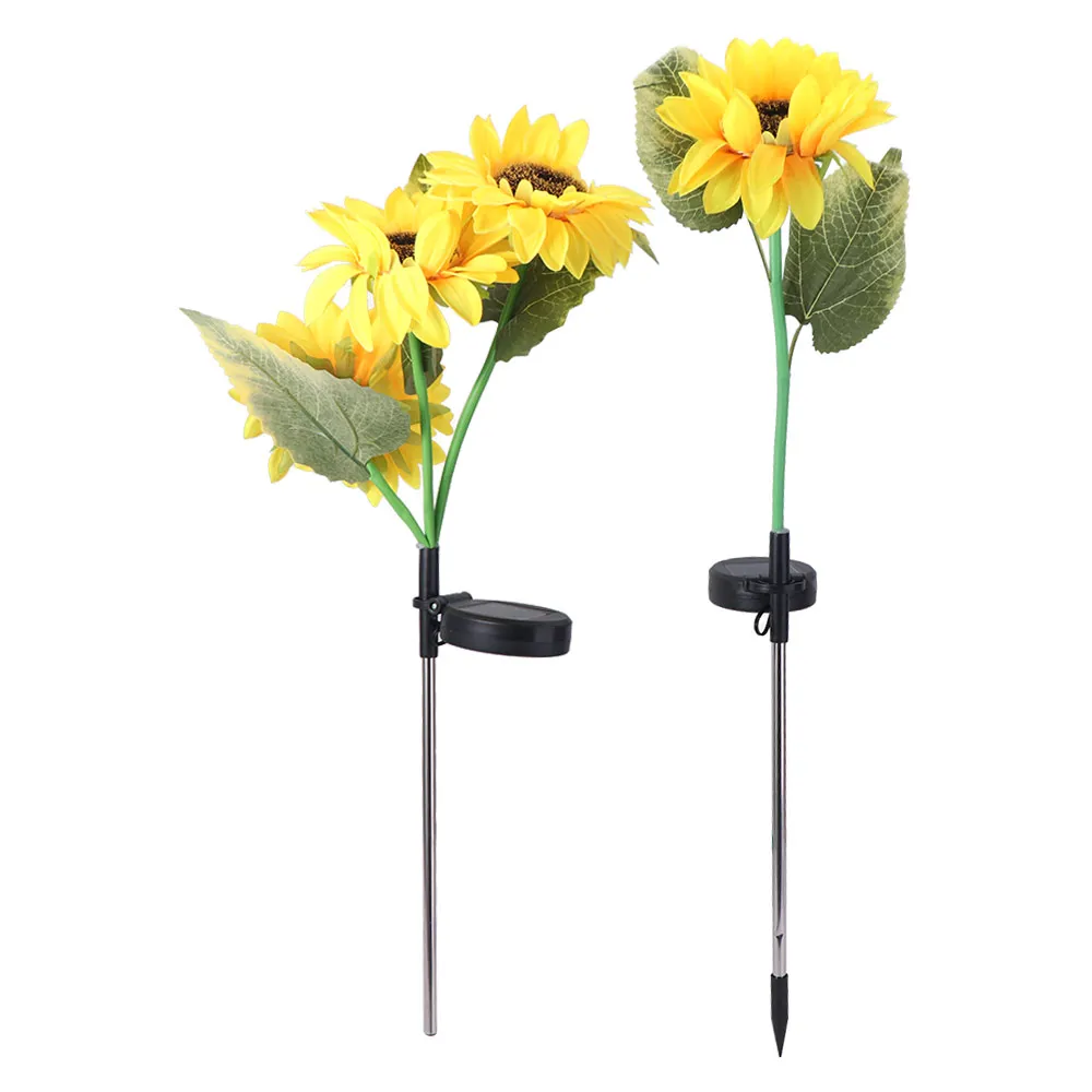 1/3 Head LED Solar Sunflower Lights Simulation Artificial Landscape Lamp Waterproof Creative Flower Light Yard Lawn