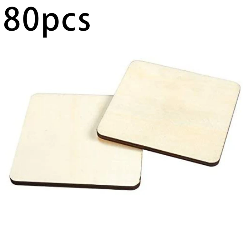 80Pcs Wood Slices, Unfinished Wood Pieces For DIY Coasters Arts And Crafts School Home Wall Decoration