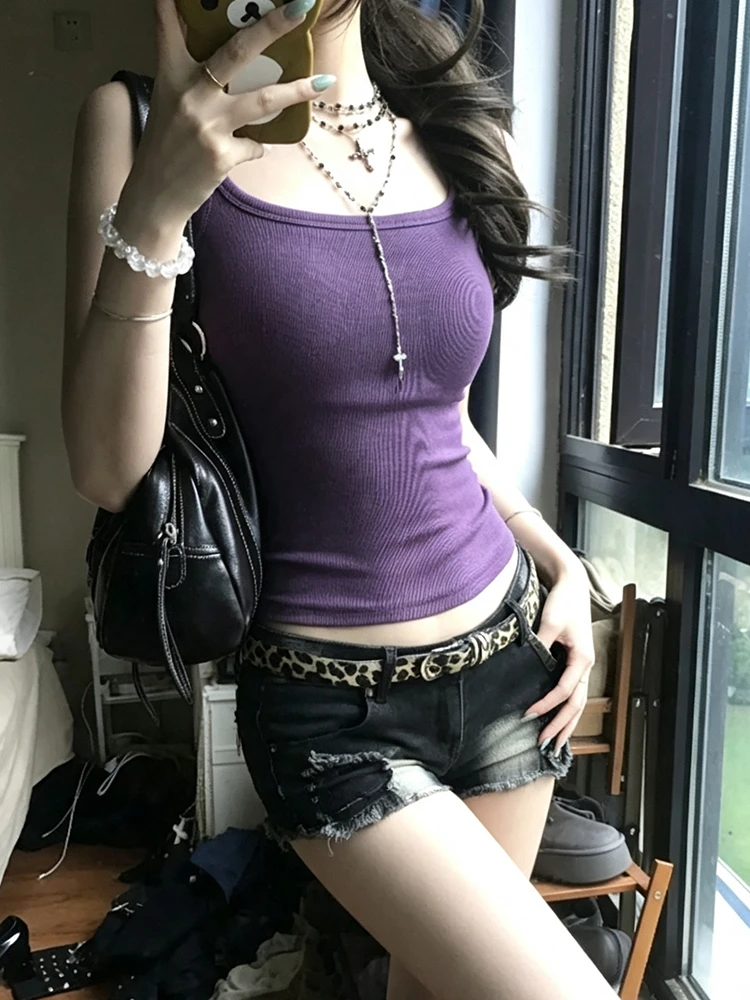 Genayooa Y2k Japanische Tanktops für Damen, schlanke ärmellose Oberteile, amerikanische Retro-Camis-Oberteile, Streetwear-Tanktops, Ästhetische Westen-Oberteile im Stil der 2000er Jahre – Detail 9