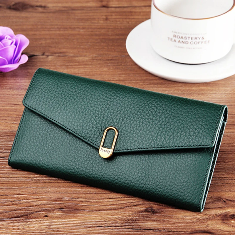 Genuine Leather Wallets for Women Luxury Designer Women's Wallet RFID Long Purses	High	Quality Card Holder Clutch Bag