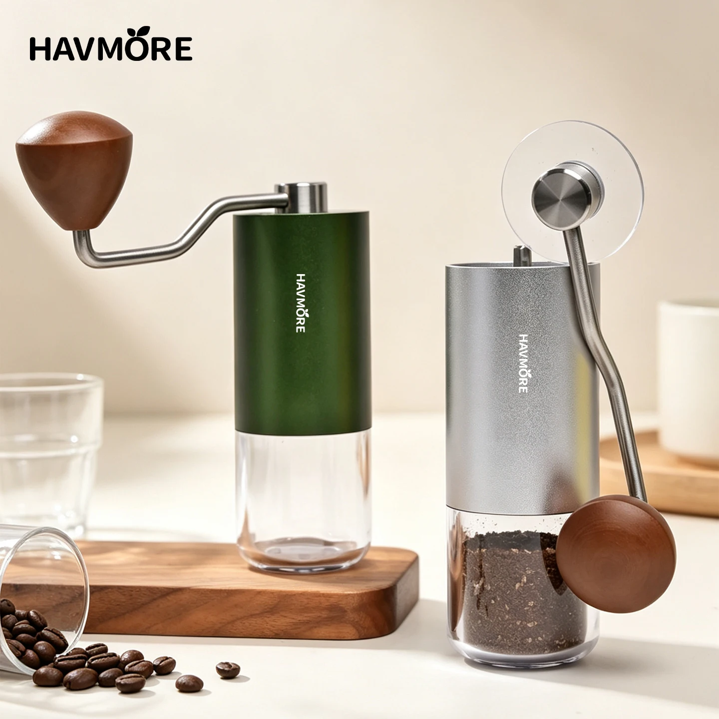 Havmore Mini Lightweight Wooden Handle Manual Hand Coffee Grinder Coffee Bean Crusher for Pour Over Espresso