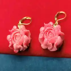 Handmade pink artificial coral hibiscus flower earrings Unisex Party Art Minimalist Silver Drop Bridal Ear Cuff Children