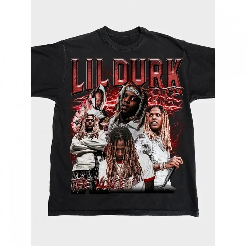 

Summer Men's and Women's Lil Durk Pattern T-shirts，Street Style with Eye-catching Flame Prints and Portraits of Hip-hop Artists