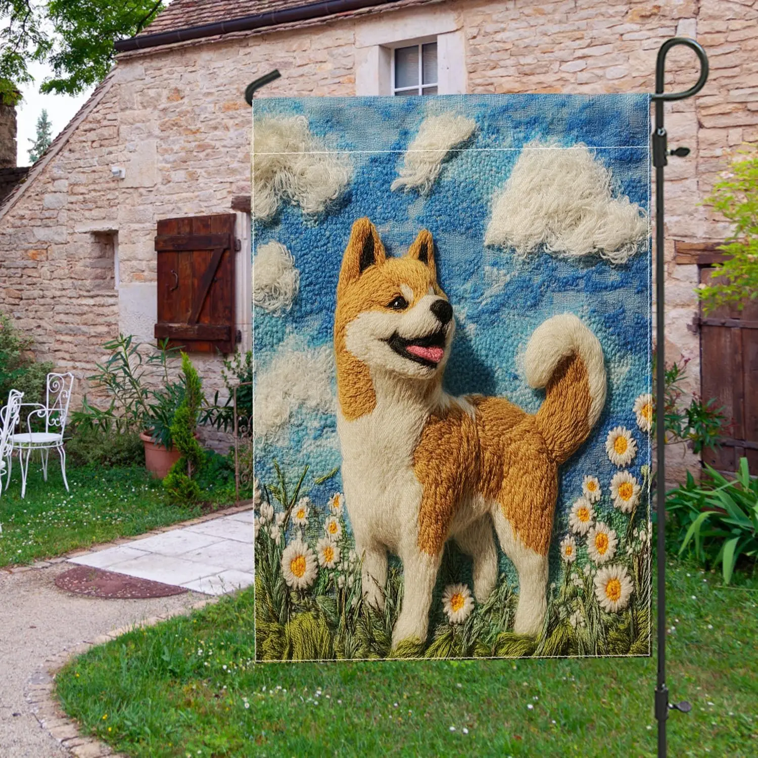 Funny Shiba Inu Dog Front Yard Backyard Burlap Vertical Garden Flags 12x18 Double Sided for Outside, Spring Daisy Flowers Ch uui