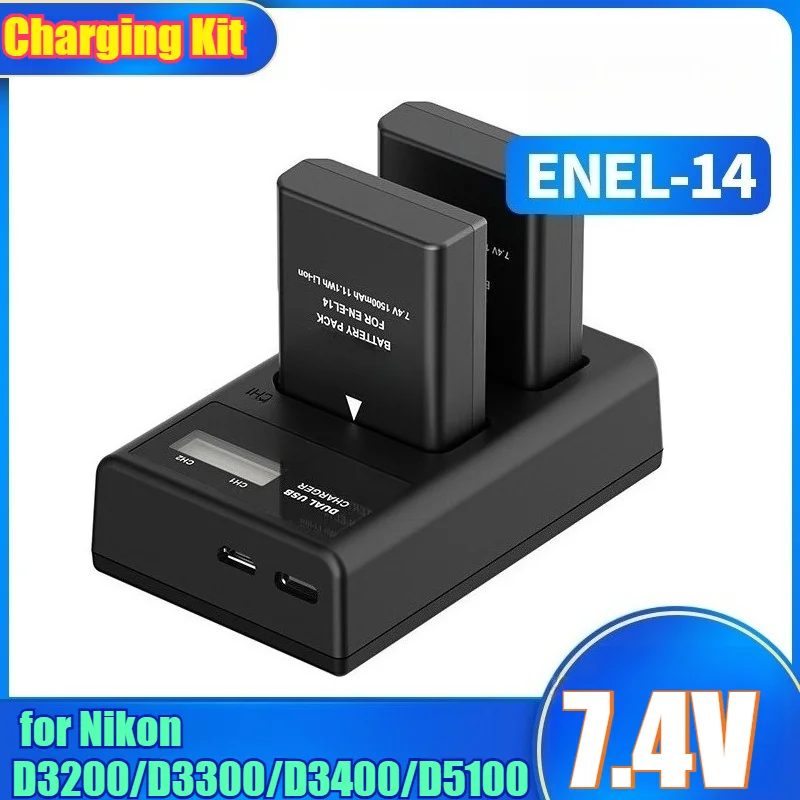 1500mAh 7.4V EN-EL14 Lithium Battery Replacement for Nikon D3200/D3300/D3400/D5100 - High Capacity Li-ion Camera Battery